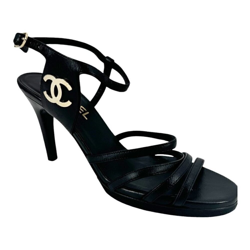 Chanel CC Logo Lambskin Slingback Sandal Heels - Picture 3 of 13